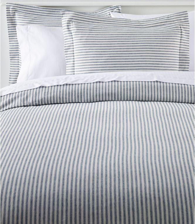 Image shows flannel striped duvet cover and links to LL Bean website.
