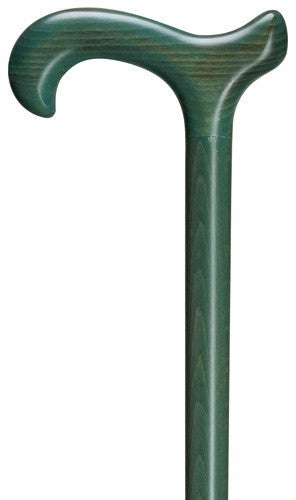 Image shows dark green wooden derby cane, and links to Walking Sticks and Cane website.