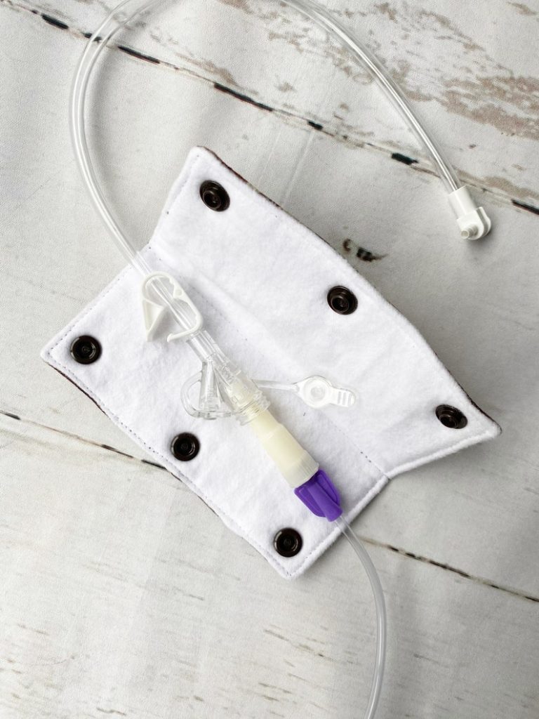 Image of fabric gastric feeding tube connector cover, with link to Etsy seller.