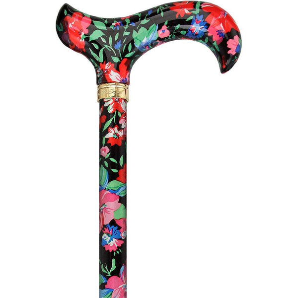 Image shows floral patterned derby cane, with link to Fashionable Canes website.