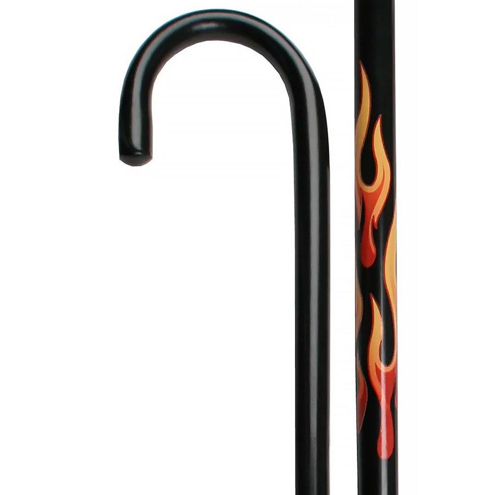 Image shows black curved walking cane with painted flames, and links to Fashionable Canes website.
