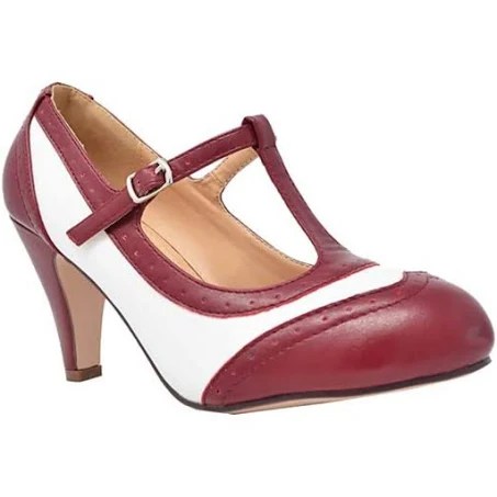 Image of burgundy and white high heel, with link to Poshmark site.