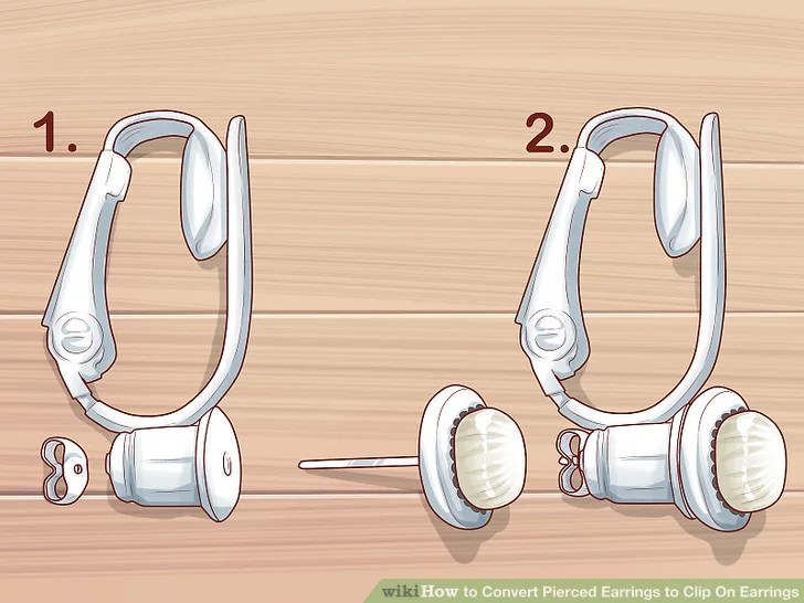 Image of a clip-on earring device with space for post earring, with link to WikiHow page.