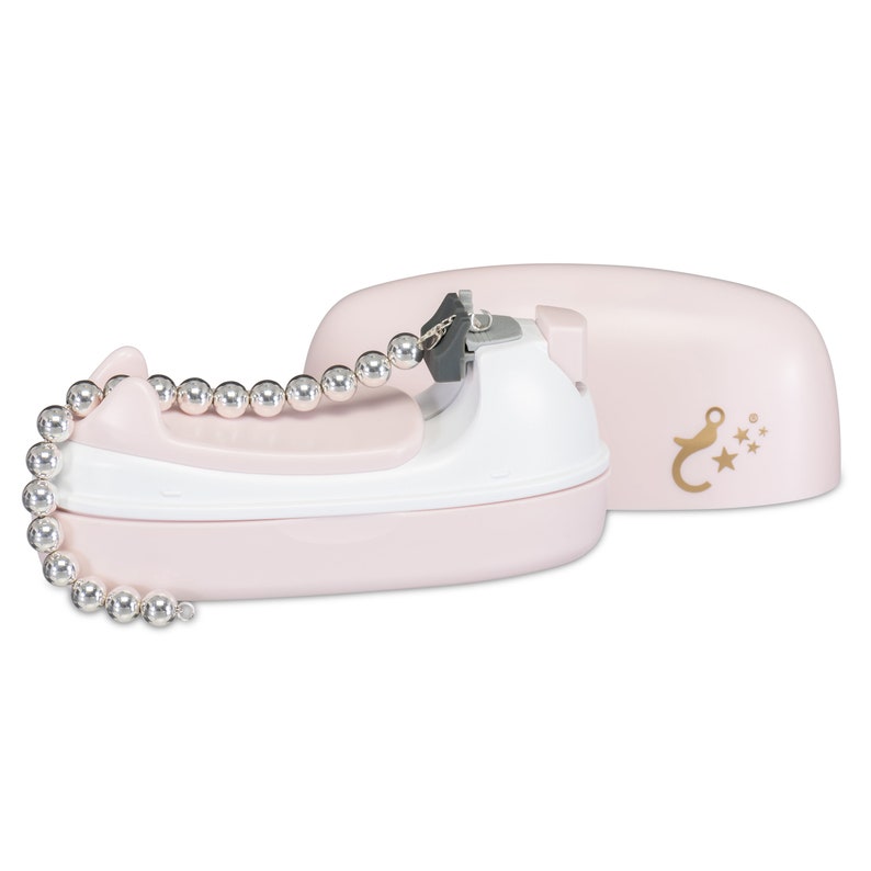 Image of soft pink bracelet fastener device, with link to Etsy seller. 