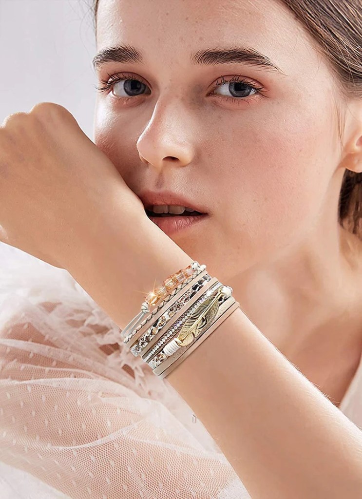 Image of multilayer magnetic leather bracelet, with link to Etsy seller. 