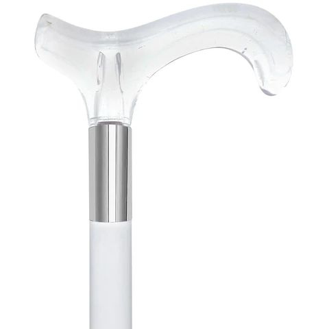Image of clear lucite cane, with link to Fashionable Canes website. 
