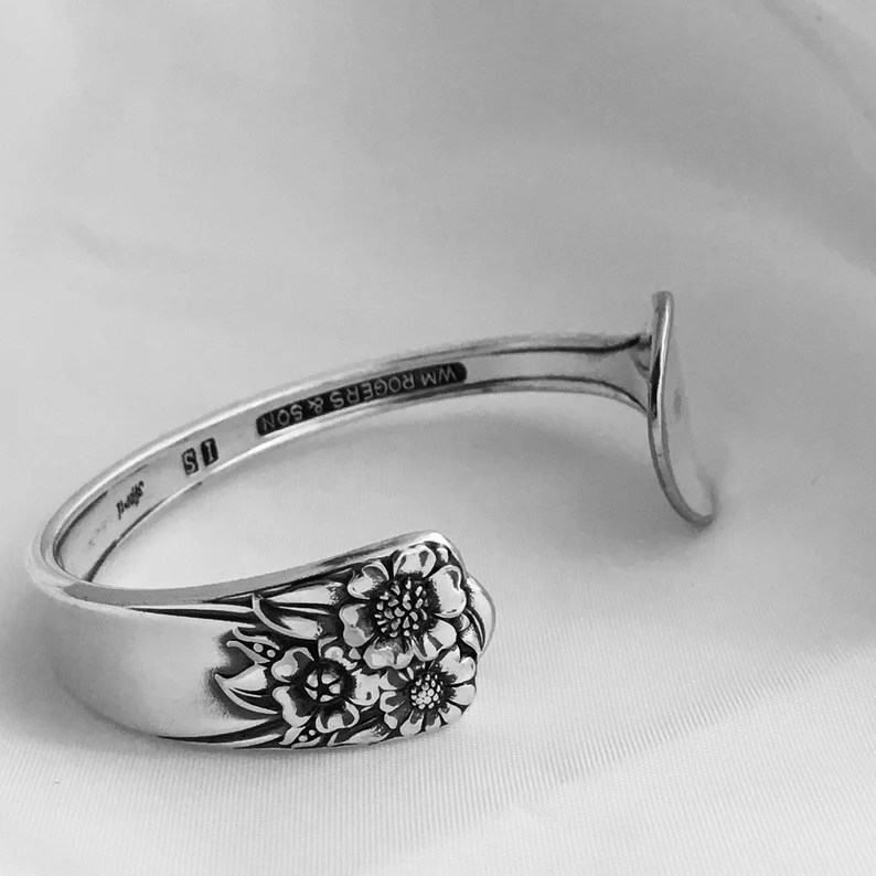 Image of silver spoon bangle bracelet, with link to Etsy seller.
