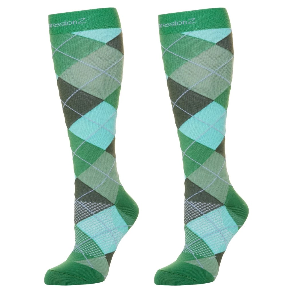 Image of argyle compression socks, with link to CompressionZ.