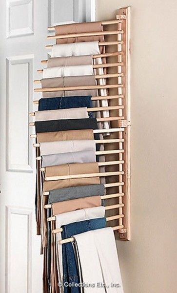 Image of wall mounted pants rack, with link to Remodelaholic blog. 
