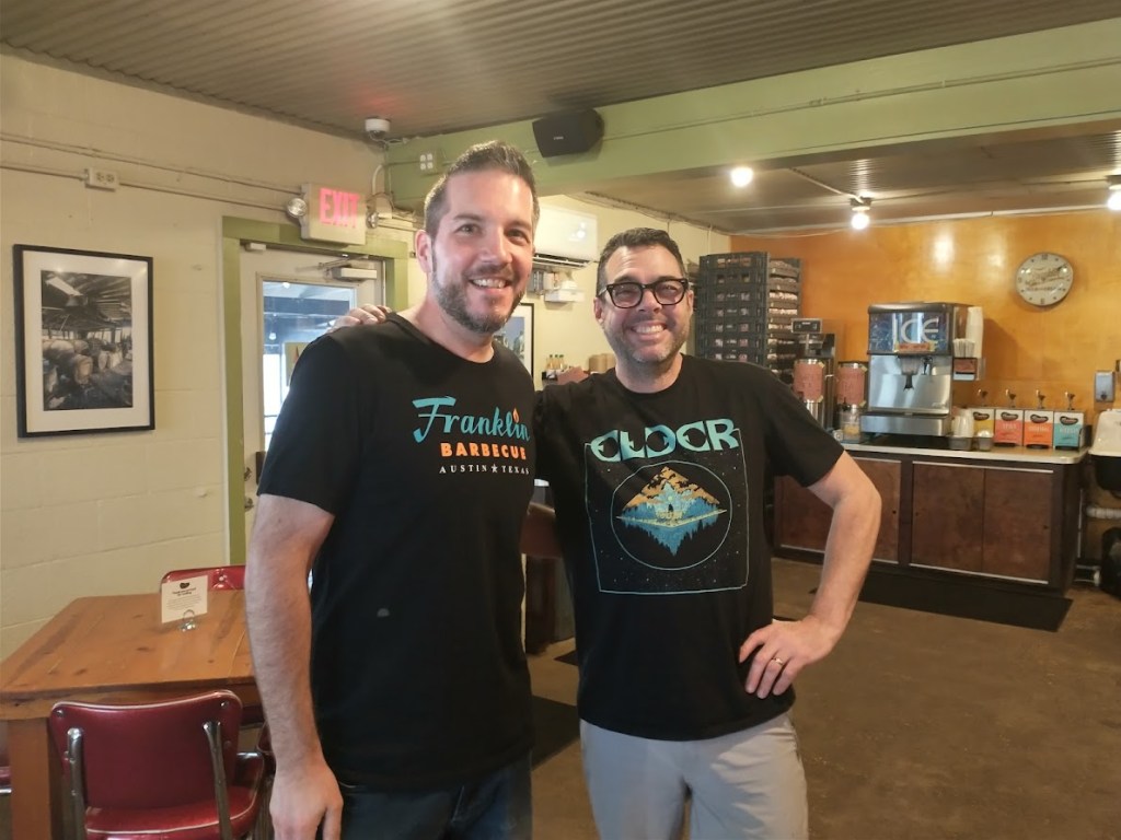 Image of the author's husband with Aaron Franklin, by Livable by Design.