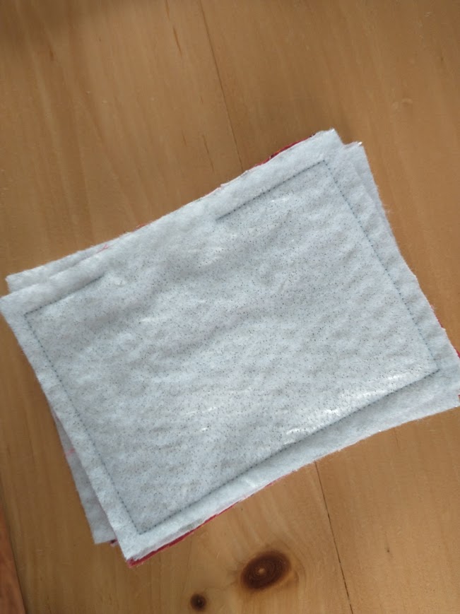 The fabric pieces are shown stitched around the perimeter, leaving a 1 1/2" opening at the top edge. 